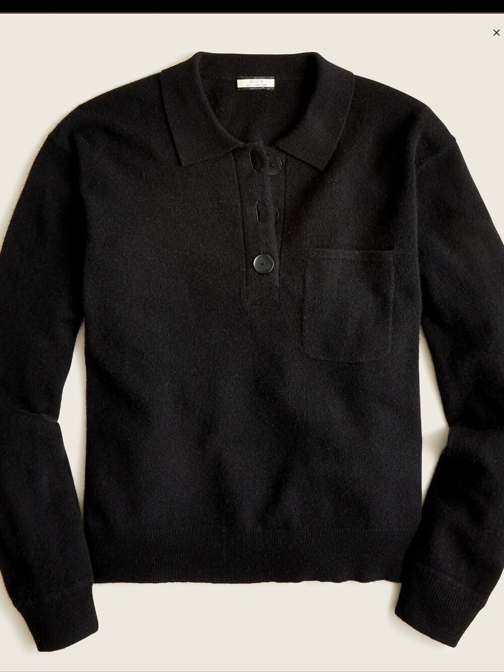 J. Crew Cashmere Black Polo Quarter Button Long Sleeve Like New Soft! Size Small